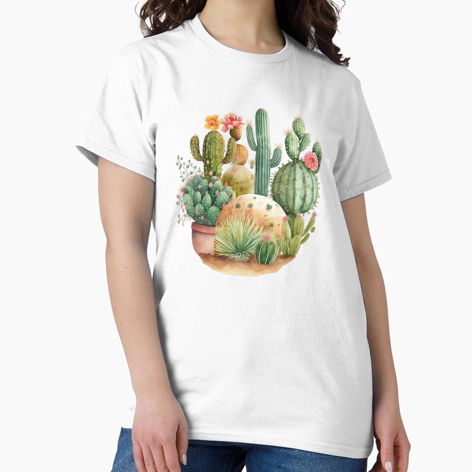 Cactus Garden and Pink Flowers Watercolor by Alice Monber’s Illustration