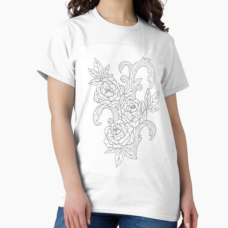 Frilly Floral Sketch – Botanical Line Art Neutral Floral Drawing by Tiffany Fabelo Studio
