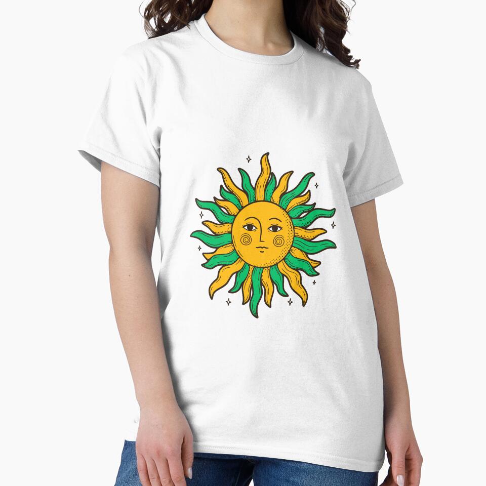 A COLORFUL SUN WITH YELLOW AND GREEN DESIGN by infinitearte