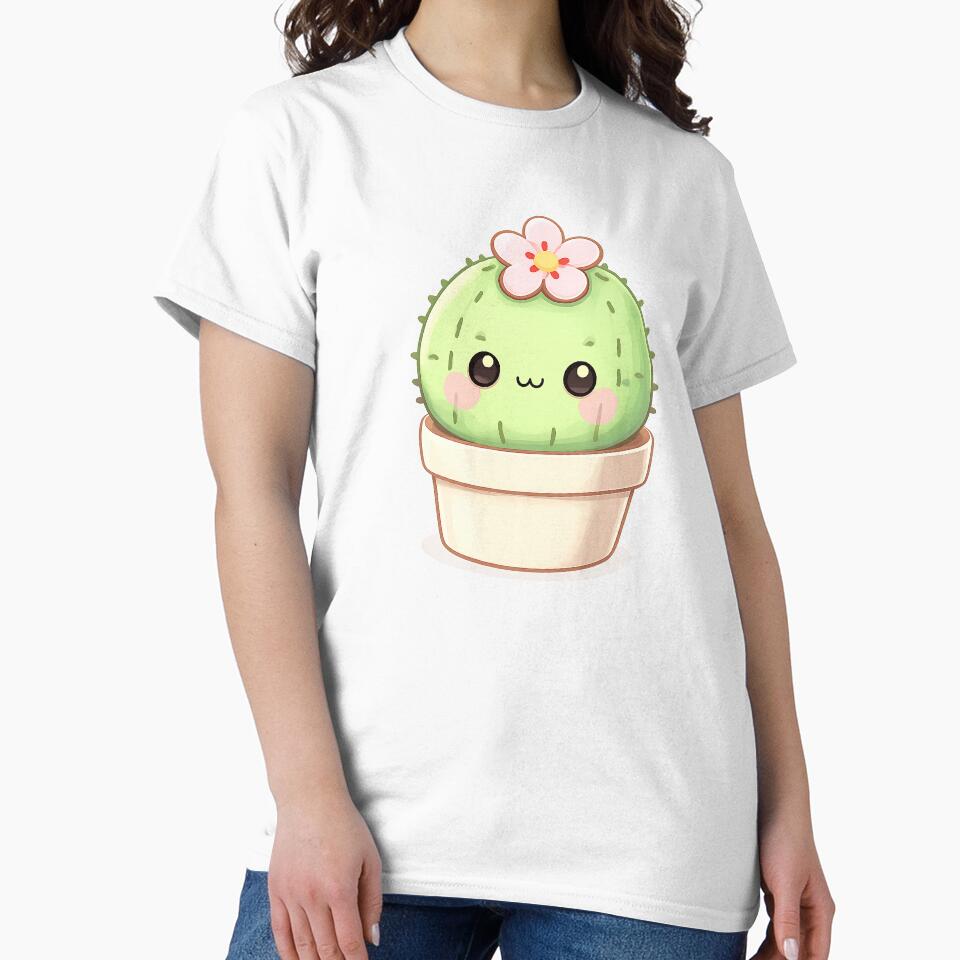 Kawaii Cactus in Pot Pink Flower Cute Plant Sticker by DesignEG