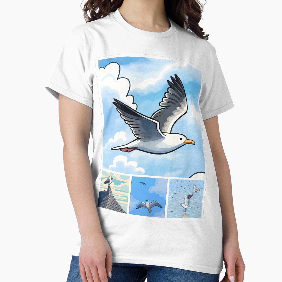 Sunset Flight Vintage Seabirds Coastal Sunset Collage Poster Art by White-Camel
