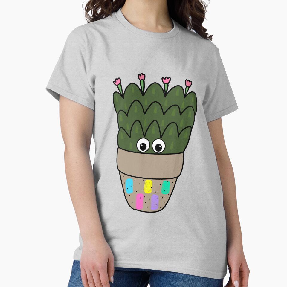 Cute Cactus Design #273: Cactus With Blooms In Abstract Pot by DreamCactus