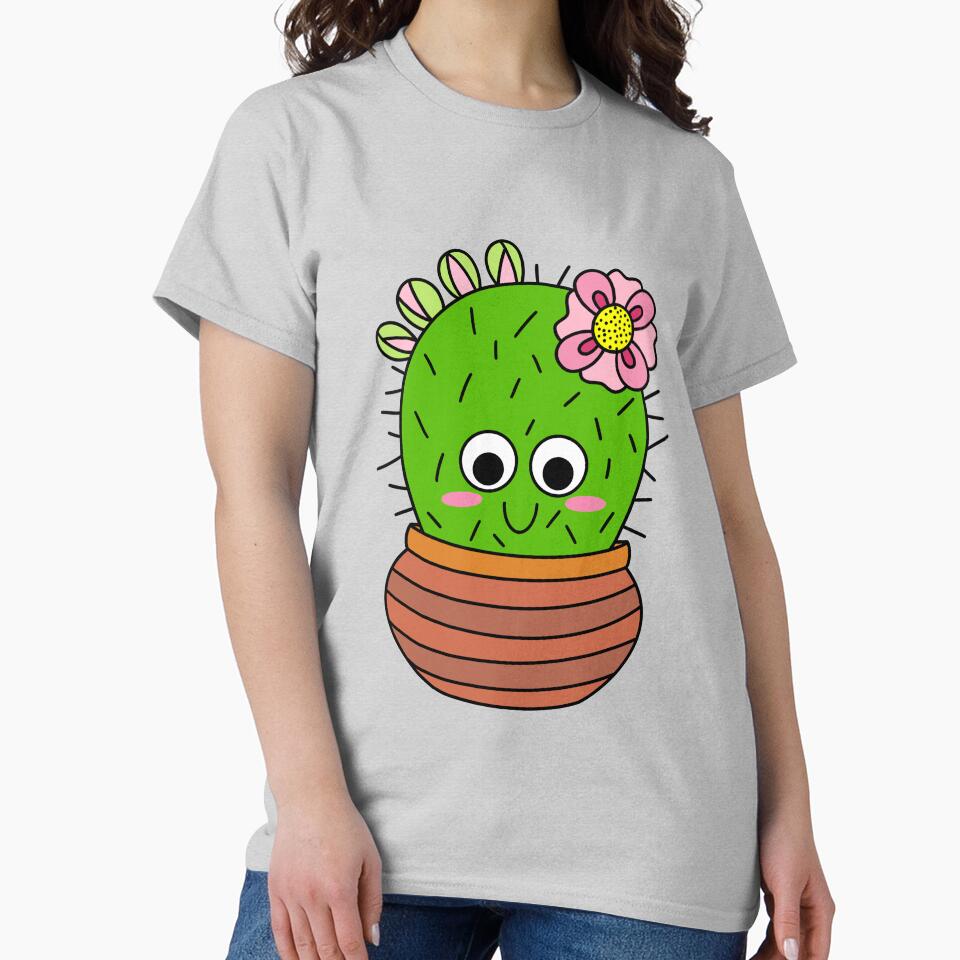Cute Cactus Design #226: Chunky Cactus With Pink Flower And Buds by DreamCactus