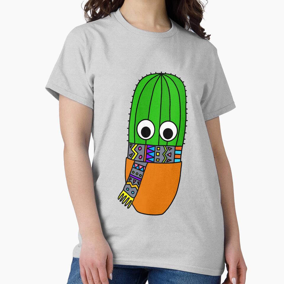 Cute Cactus Design #208: Autumn Cactus With Aztec Patterned Scarf by DreamCactus