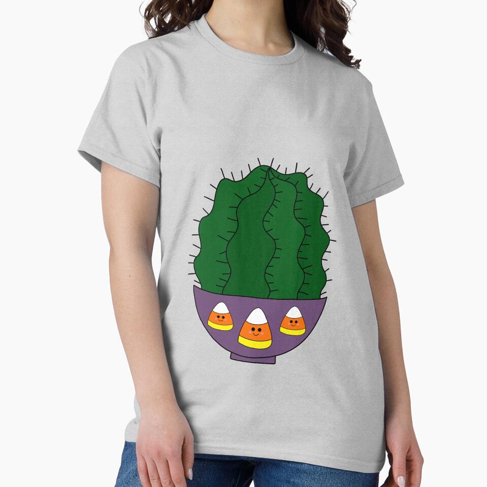 Cute Cactus Design #111: Barrel Cactus In Halloween Candy Corn Bowl Pot by DreamCactus