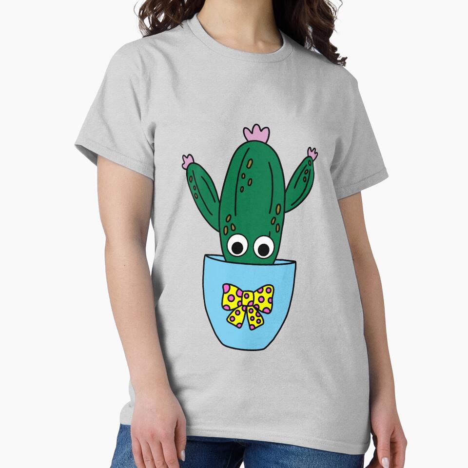 Cute Cactus Design #241: Potted Saguaro Cactus With Cute Flowers by DreamCactus
