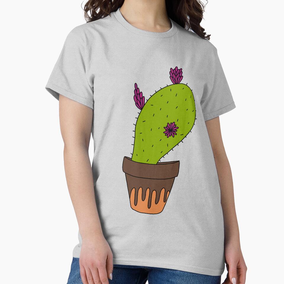 Cute Cactus Design #157: Big Cactus With Flowers In Terra-cotta Pot by DreamCactus