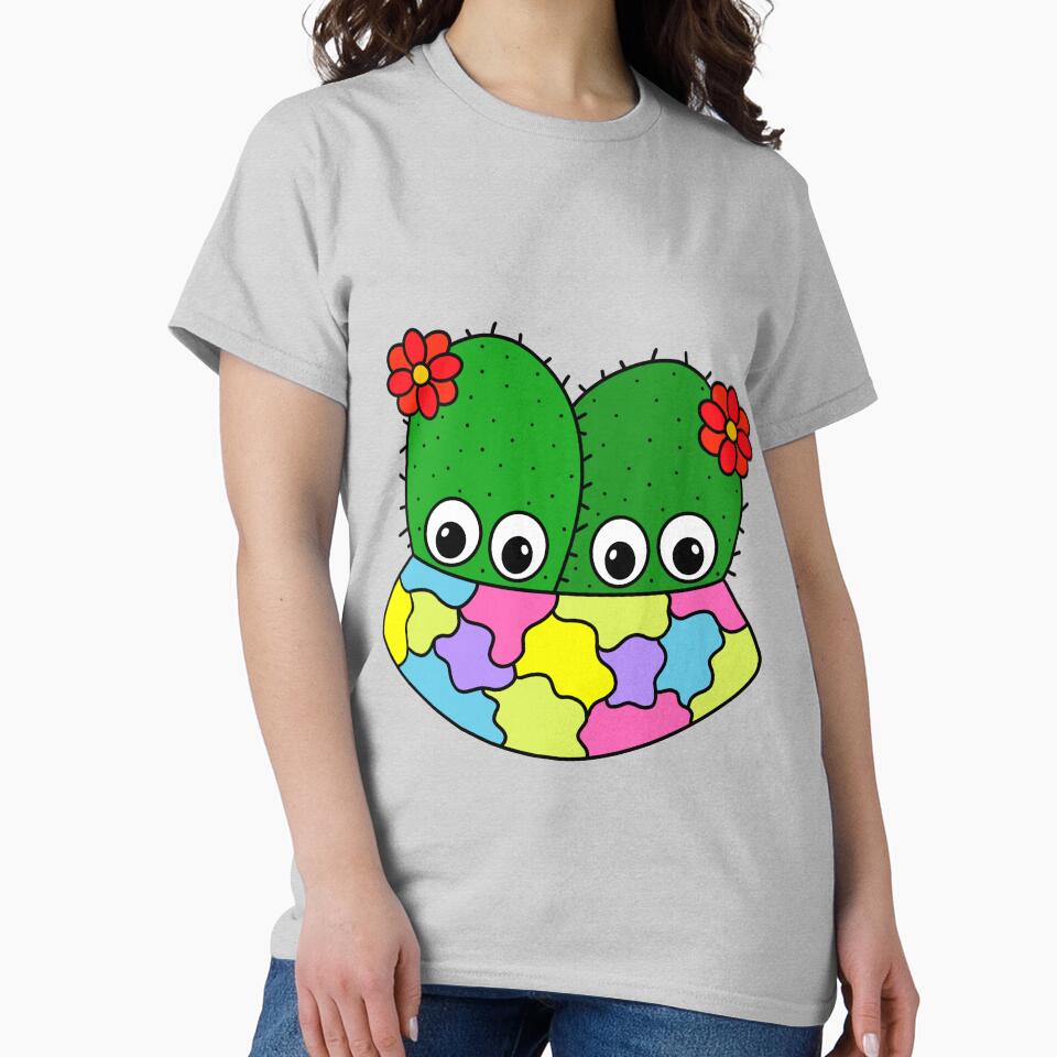 Cute Cactus Design #314: Cacti Couple With Flowers In Pretty Pot by DreamCactus