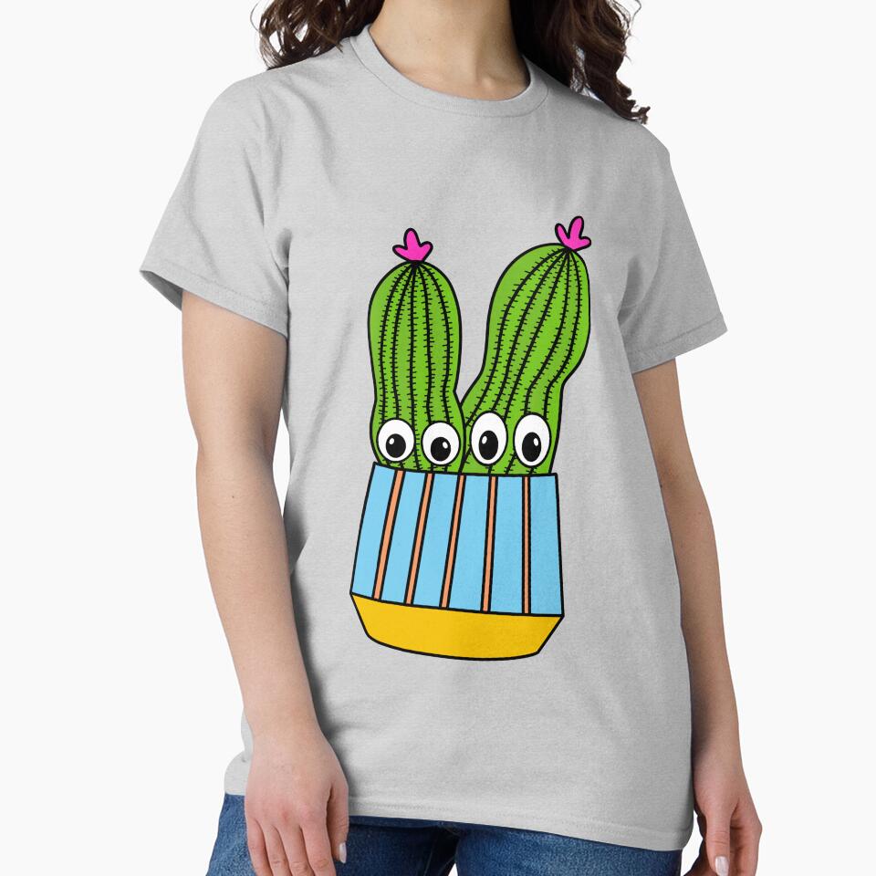 Cute Cactus Design #288: Potted Cacti Couple With Flowers by DreamCactus