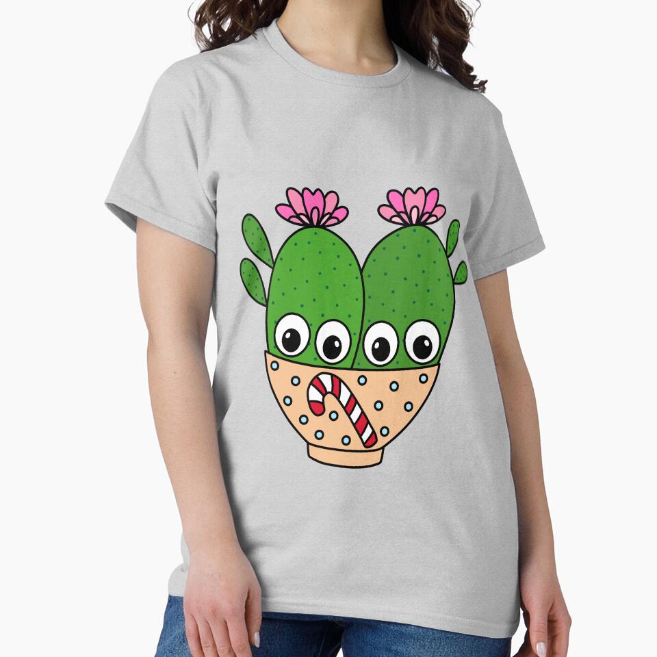 Cute Cactus Design #312: Cacti Couple In Candy Cane Bowl by DreamCactus