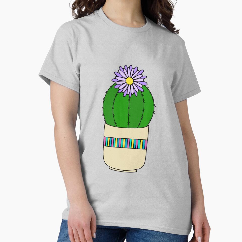Cute Cactus Design #190: Barrel Cactus With Flower In Nice Pot by DreamCactus