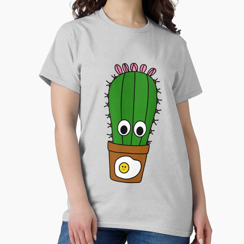 Cute Cactus Design #250: Tall Cactus In Sunny Side Up Egg Pot by DreamCactus