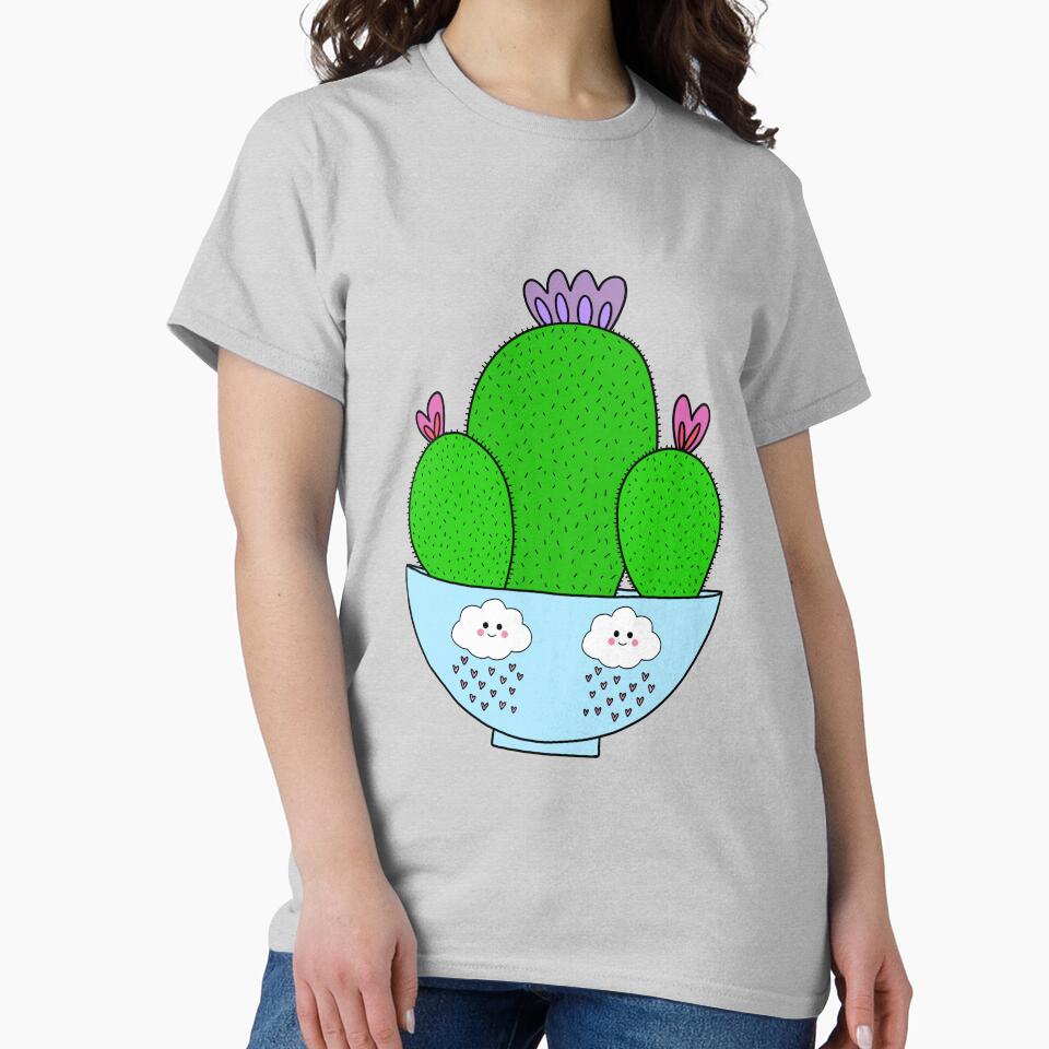 Cute Cactus Design #173: Cacti Bunch In A Cute Bowl With Rain Clouds by DreamCactus