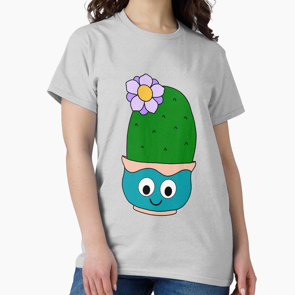 Cute Cactus Design #172: Big Cactus With Cute Flower In Kawaii Pot by DreamCactus