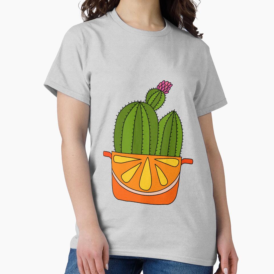 Cute Cactus Design #49: Orange Pot Flowering Cactus by DreamCactus