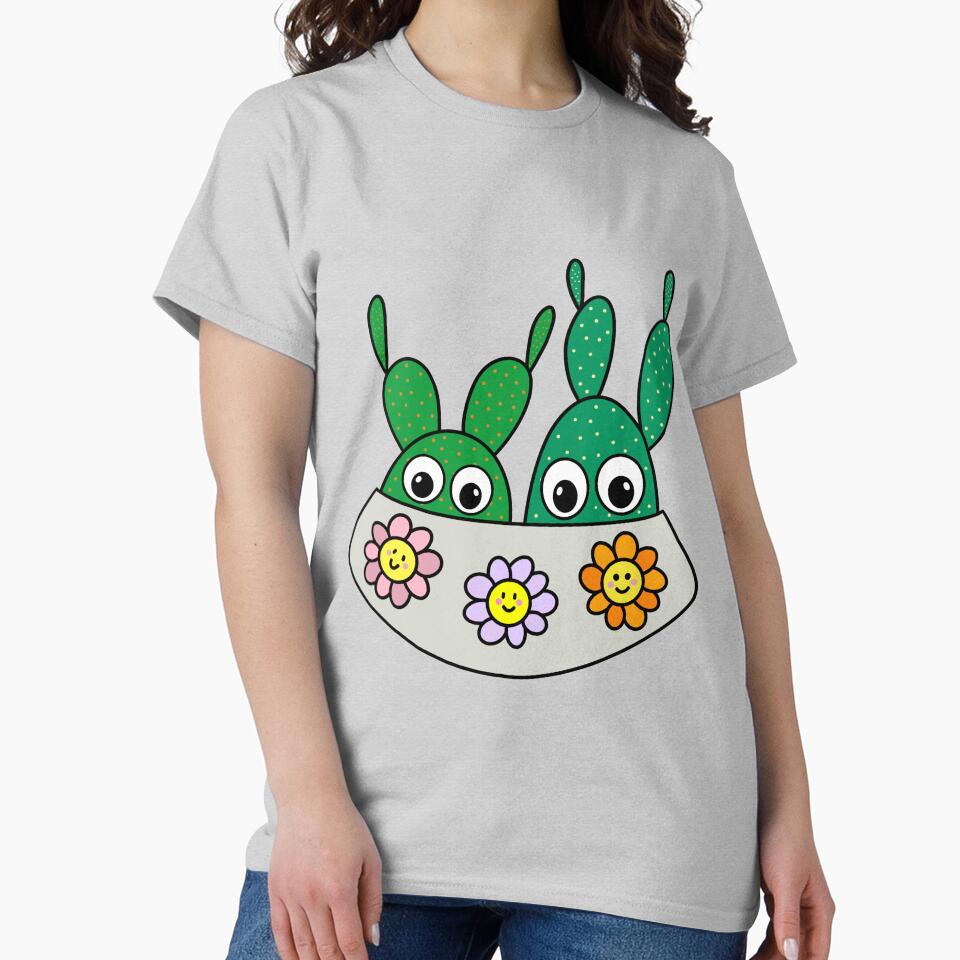 Cute Cactus Design #258: Angel Wings Cacti In Flowery Pot by DreamCactus