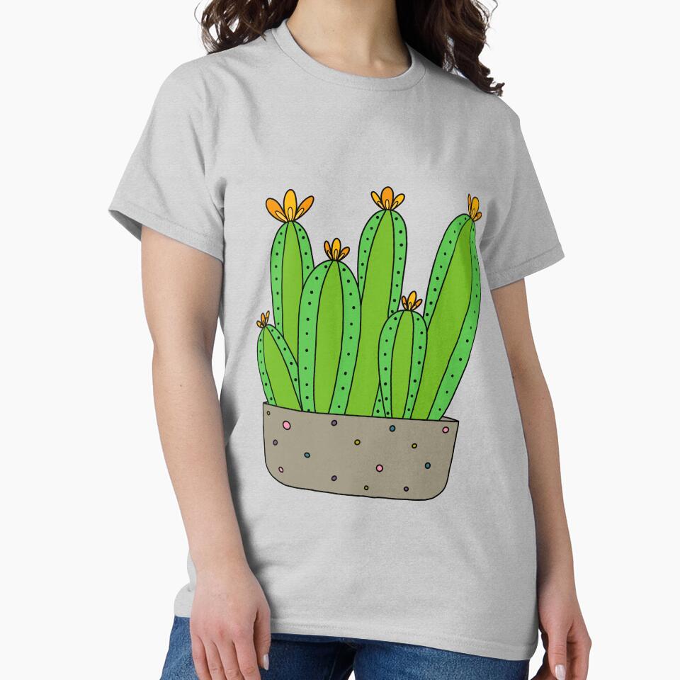 Cute Cactus Design #119: Cacti Group With Yellow-Orange Blooms by DreamCactus