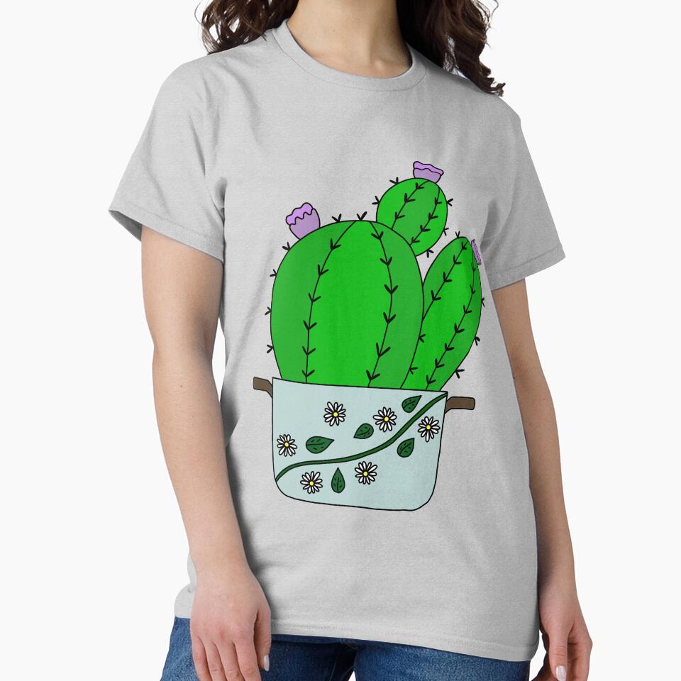 Cute Cactus Design #136: Echinocereus Cacti With Blooms In A Daisies Pot by DreamCactus
