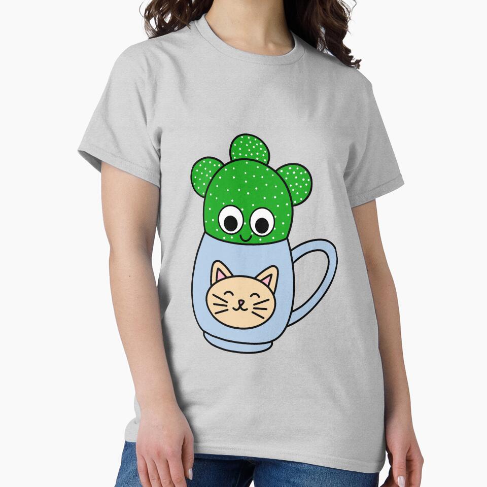Cute Cactus Design #246: Small Angel Wing Cactus In Cat Mug by DreamCactus