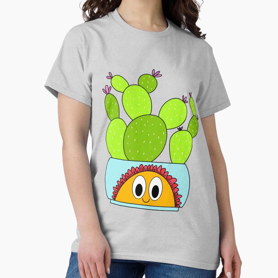 Cute Cactus Design #113: Beavertail Cacti In A Happy Flower Pot by DreamCactus