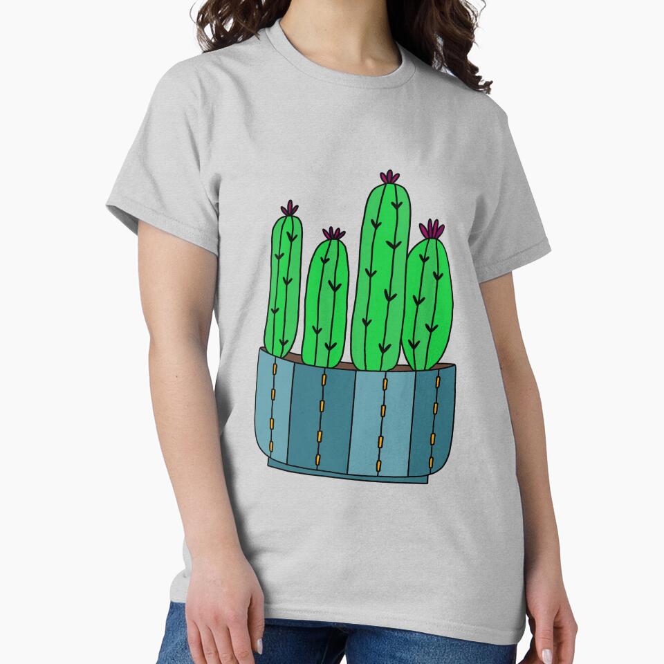 Cute Cactus Design #118: Cacti Group With Magenta Flowers by DreamCactus