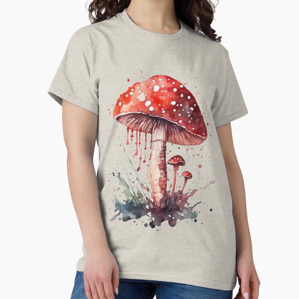 Magical Red Mushroom Watercolor Splash by Brainless Art