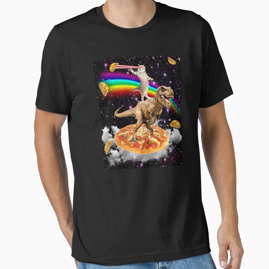 The ORIGINAL Galaxy Laser Eye Cat on Dinosaur on Pizza with Tacos & Rainbow by Mextpizza