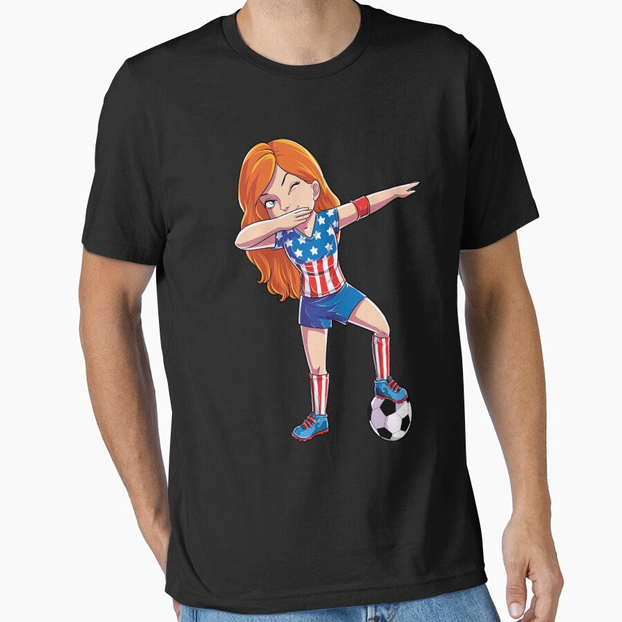 Dabbing Soccer Girl USA T shirt 4th of July American Flag US by LiqueGifts