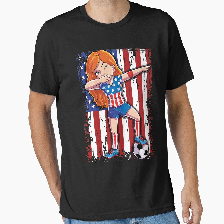Dabbing Soccer Girl USA T shirt 4th of July American Flag US by LiqueGifts