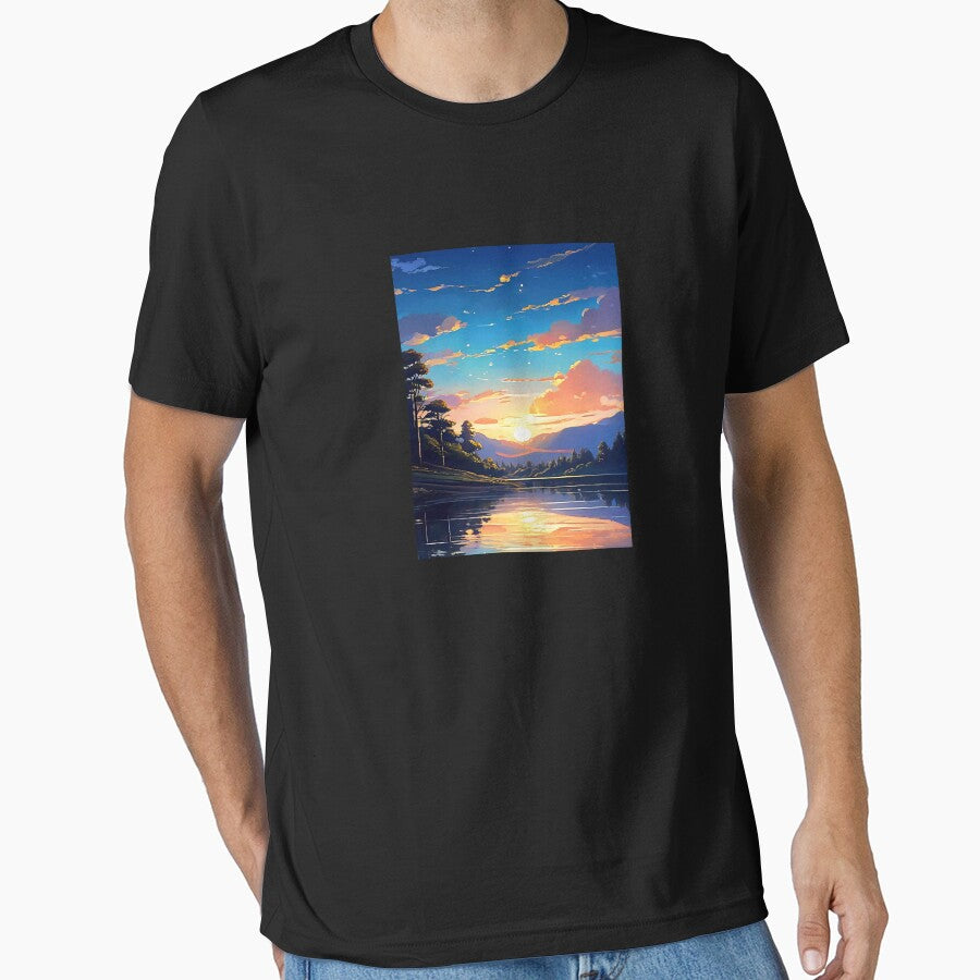 Sunset Over the Lake – Serene and Reflective Lake Sunset Art with Golden and Warm Hues by UniGift