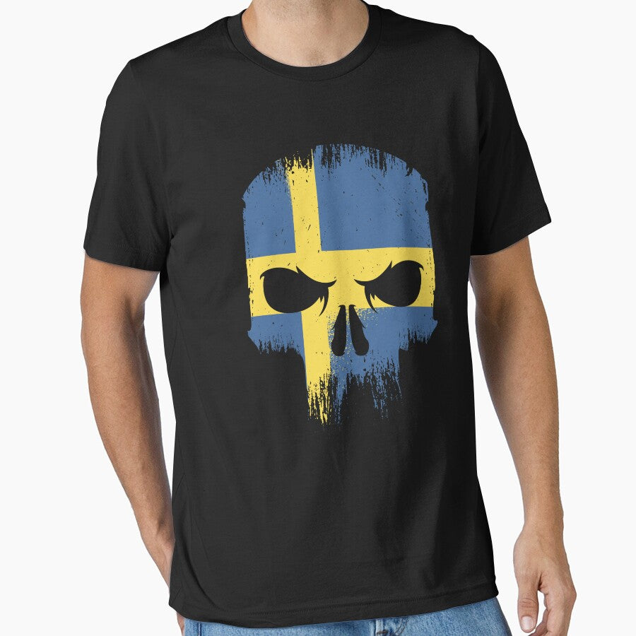 Sweden Flag Souvenir Gift Country Skull Sweedish Patriotic Heratige by DadJokeDescript