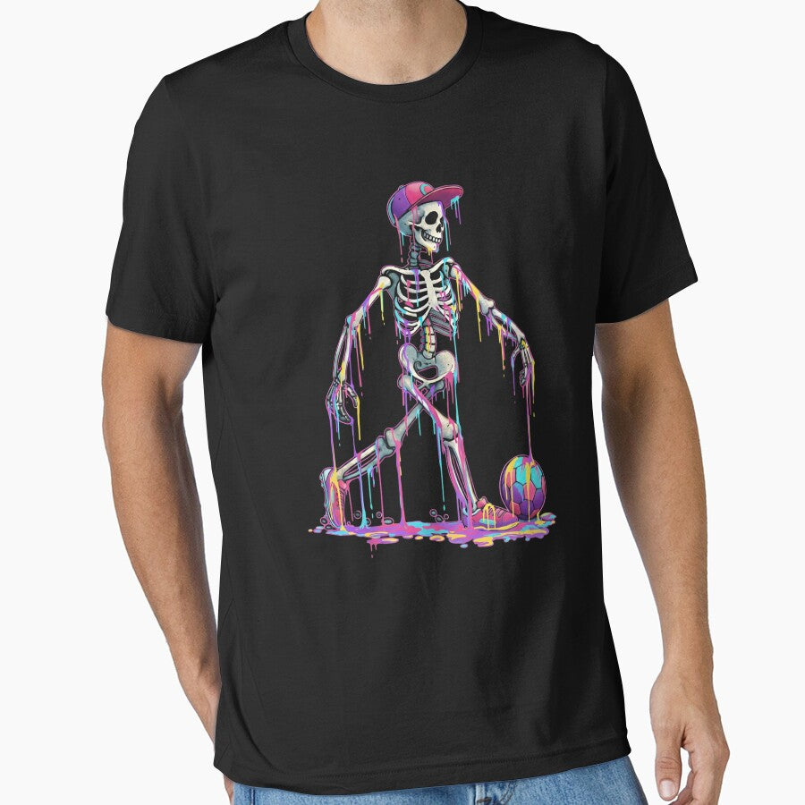 Neon Drip Skeleton Soccer T-Shirt by TinaMDedrick