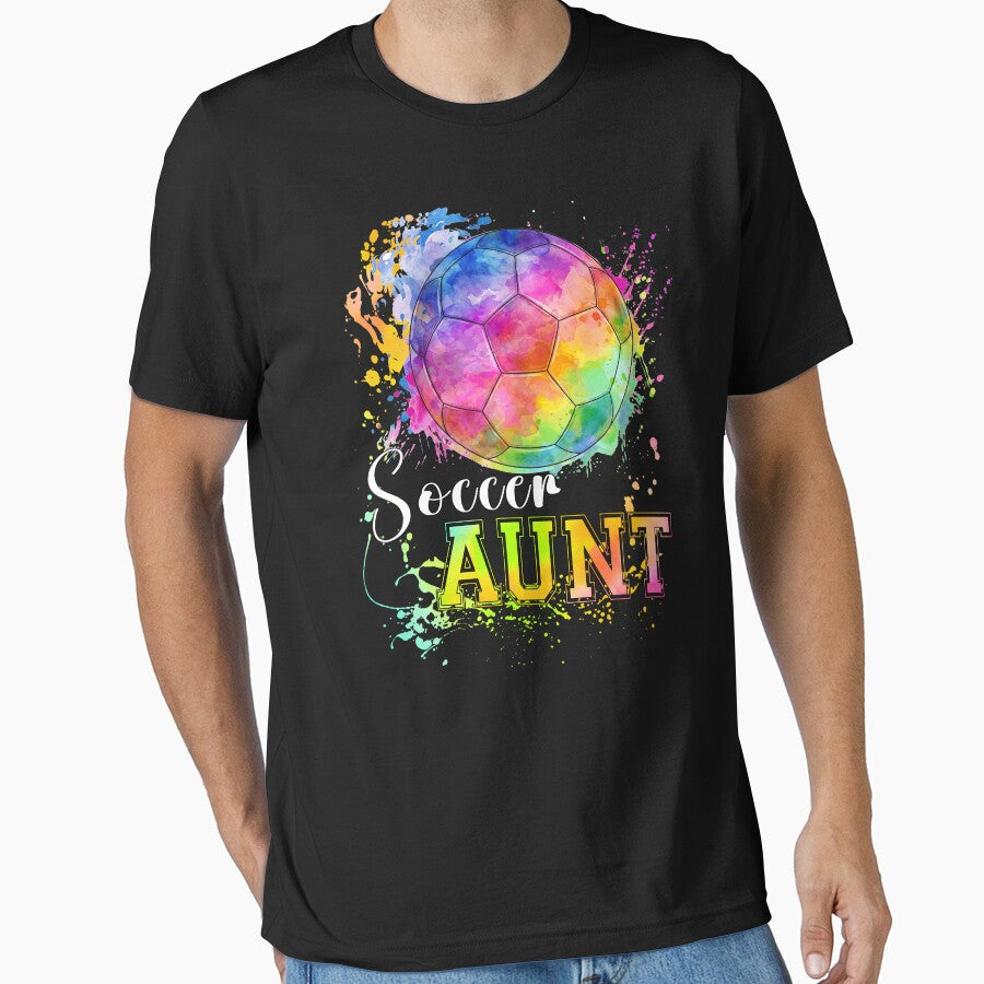 Rainbow Watercolor Soccer Aunt Tee by LarryMBrown