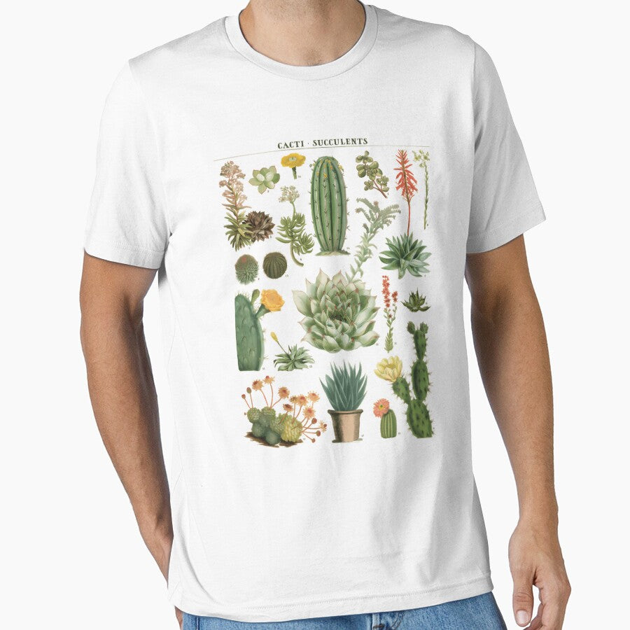 Vintage Cactus Botanical Print Tee T shirt Succulent by mohamedelgmal