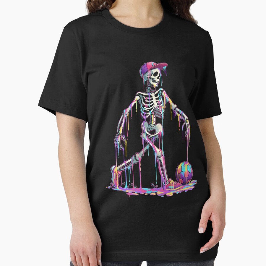 Neon Drip Skeleton Soccer T-Shirt by TinaMDedrick