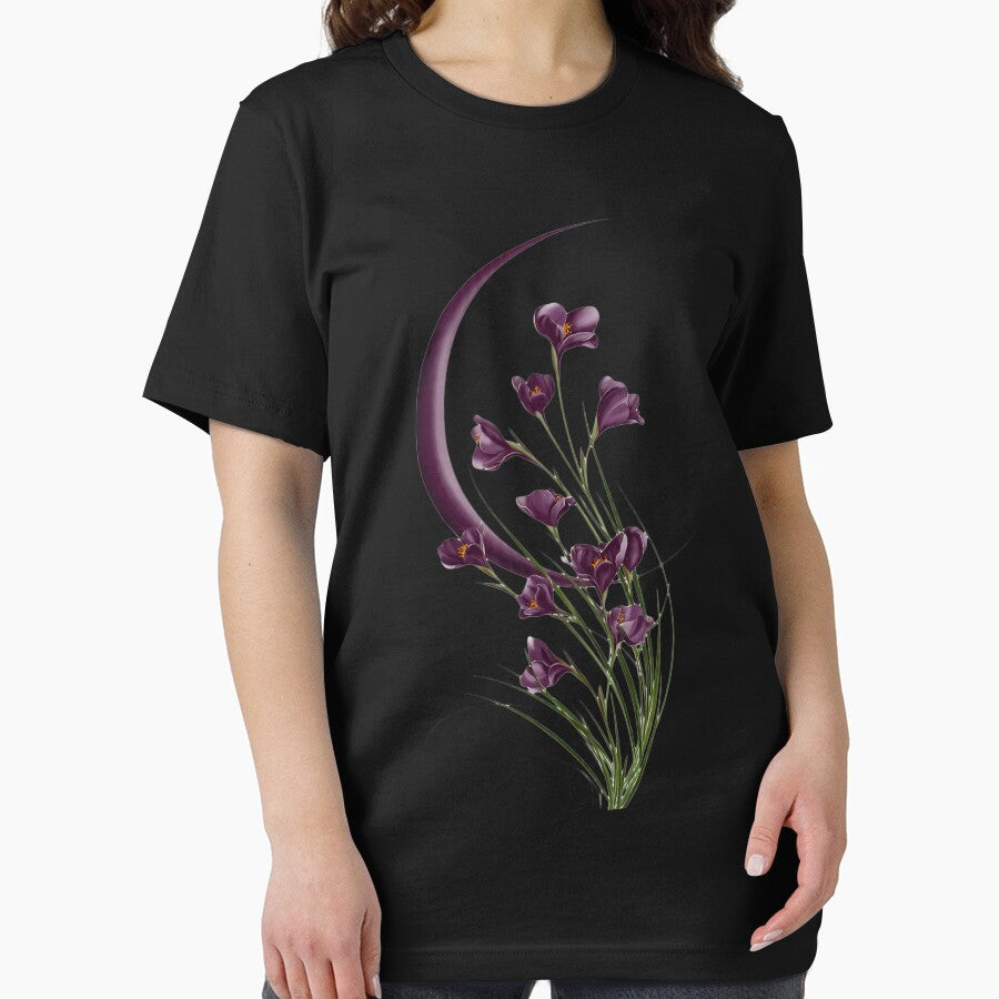 Plum Purple Crescent Moon Floral Art | Celestial Botanical Wildflower Illustration | Elegant Feminine Moon Decor by LunarStillCo