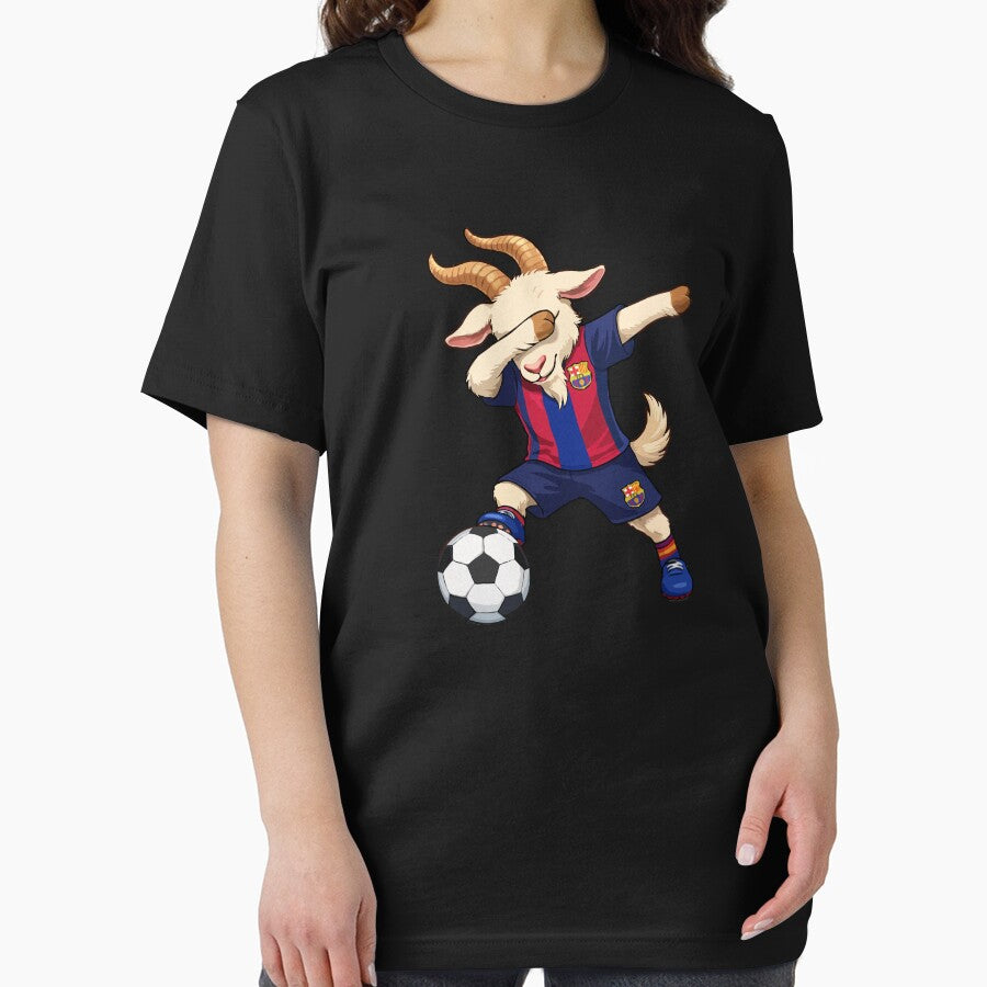 Funny Dabbing Goat Soccer Player – Football Animal Art in FC Barcelona Style by BrainBubbleArt