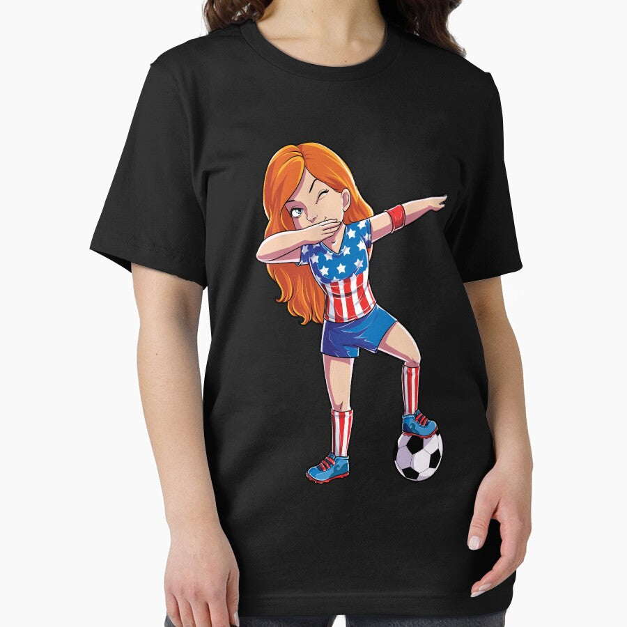 Dabbing Soccer Girl USA T shirt 4th of July American Flag US by LiqueGifts