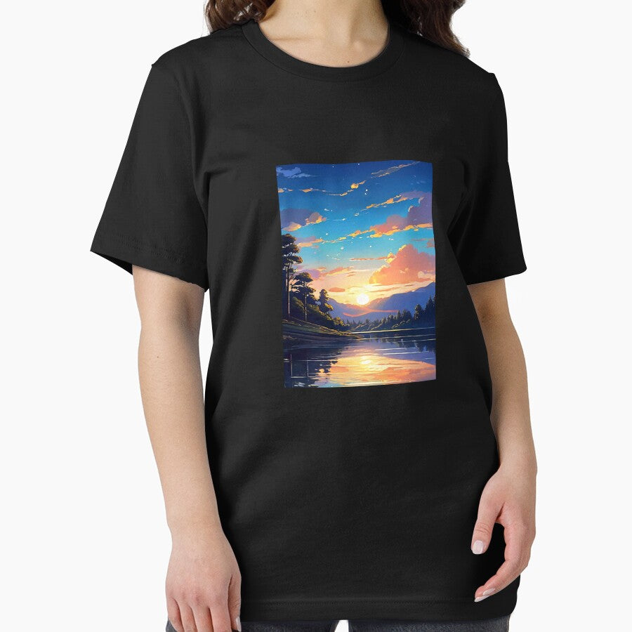 Sunset Over the Lake – Serene and Reflective Lake Sunset Art with Golden and Warm Hues by UniGift