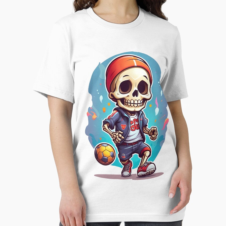 cute cartoon skull playing soccer. by wplamkung