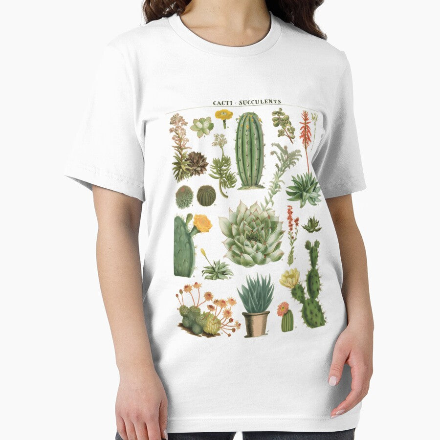 Vintage Cactus Botanical Print Tee T shirt Succulent by mohamedelgmal