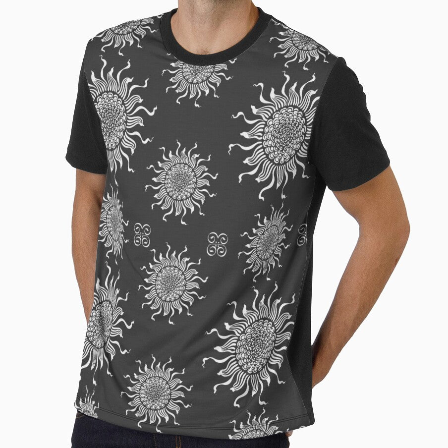 Black Sun Pattern - Vintage Sun Mandala - Black and White Nouveau by DreamersPlan