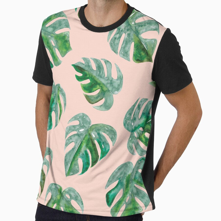 Tropical Monstera Leaf Pattern | Pink Background by RebeccaFlaherty