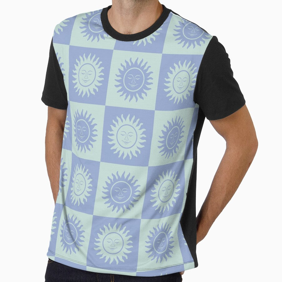Blue & Mint Gingham Patter with Sun Face by Scrapy Kitty Studios