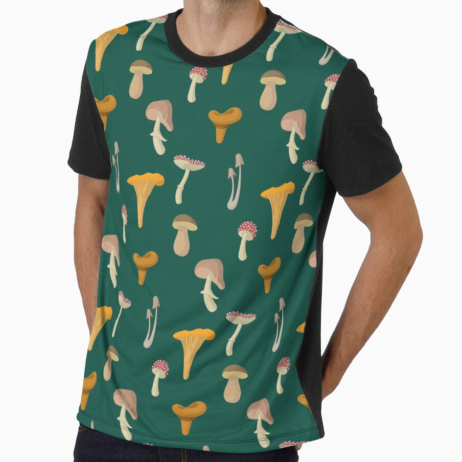 A selection of mushrooms pattern with green background by cook-creative