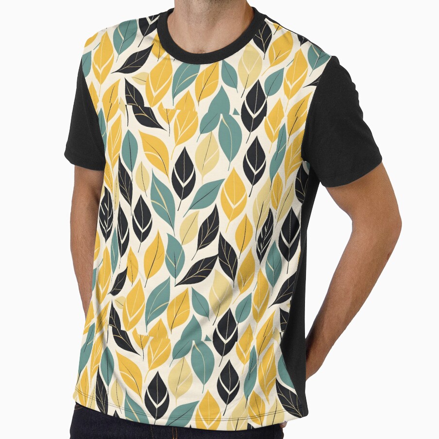Retro Mid Century Modern Botanical Leaves Yellow, Teal by Prints and Lifestyle