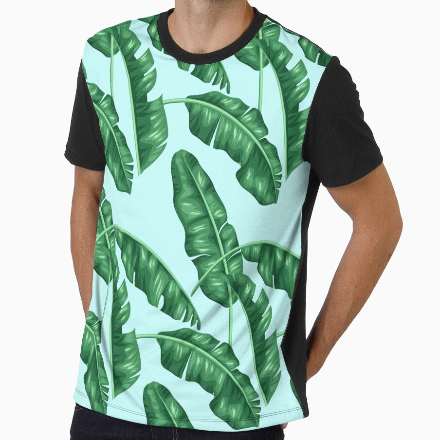 banana leaf pattern with baby blue background by quickkdesign