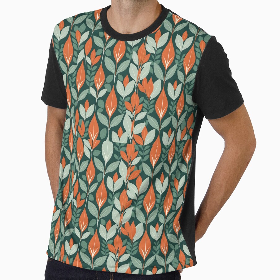 Retro Mid Century Modern Botanical Leaves Orange, Green by Prints and Lifestyle