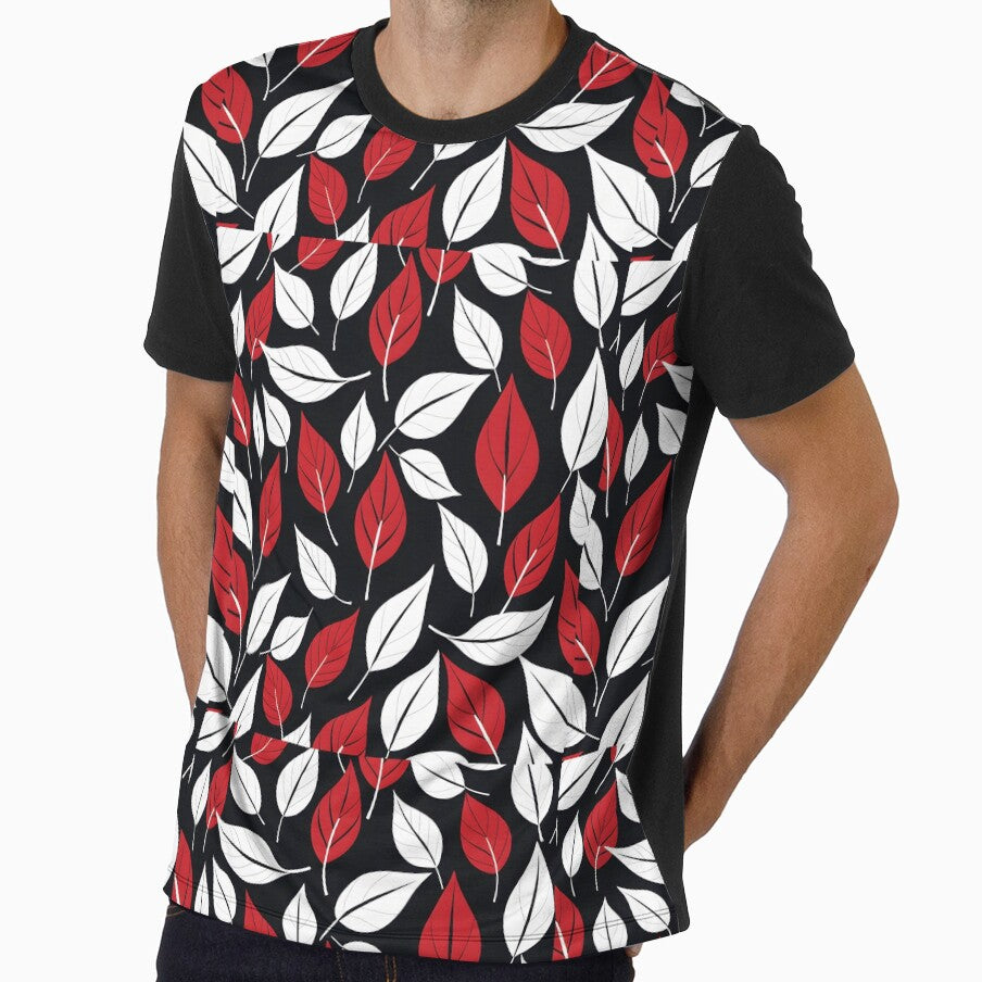 Retro Mid Century Modern Botanical Leaves Red, Black by Prints and Lifestyle
