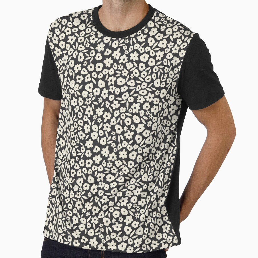 Black and Off White Boho Floral Flowers by Erin Kendal